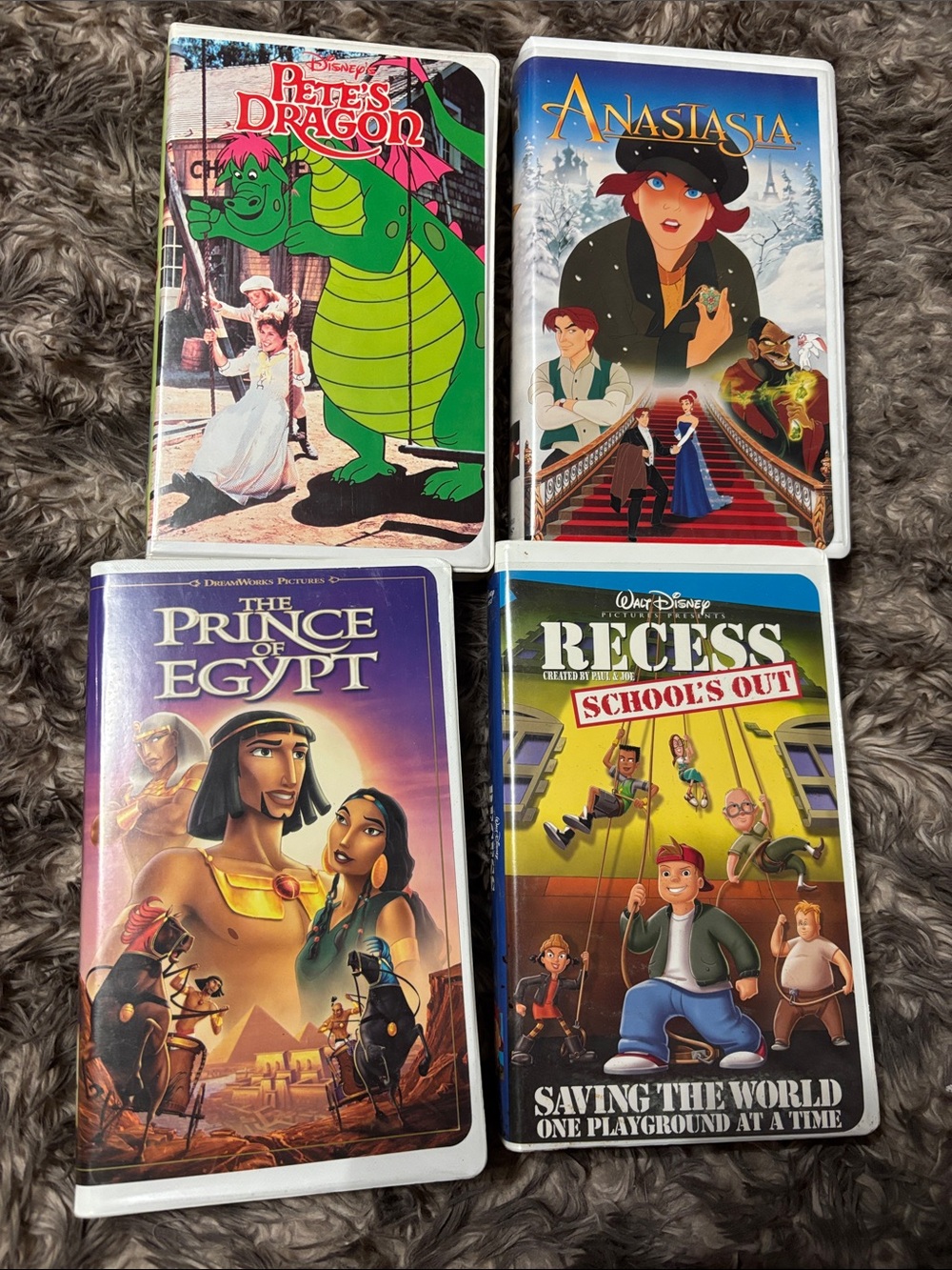 Vintage Animated VHS Lot 4 Pete’s Dragon Anastasia Prince of Egypt Recess